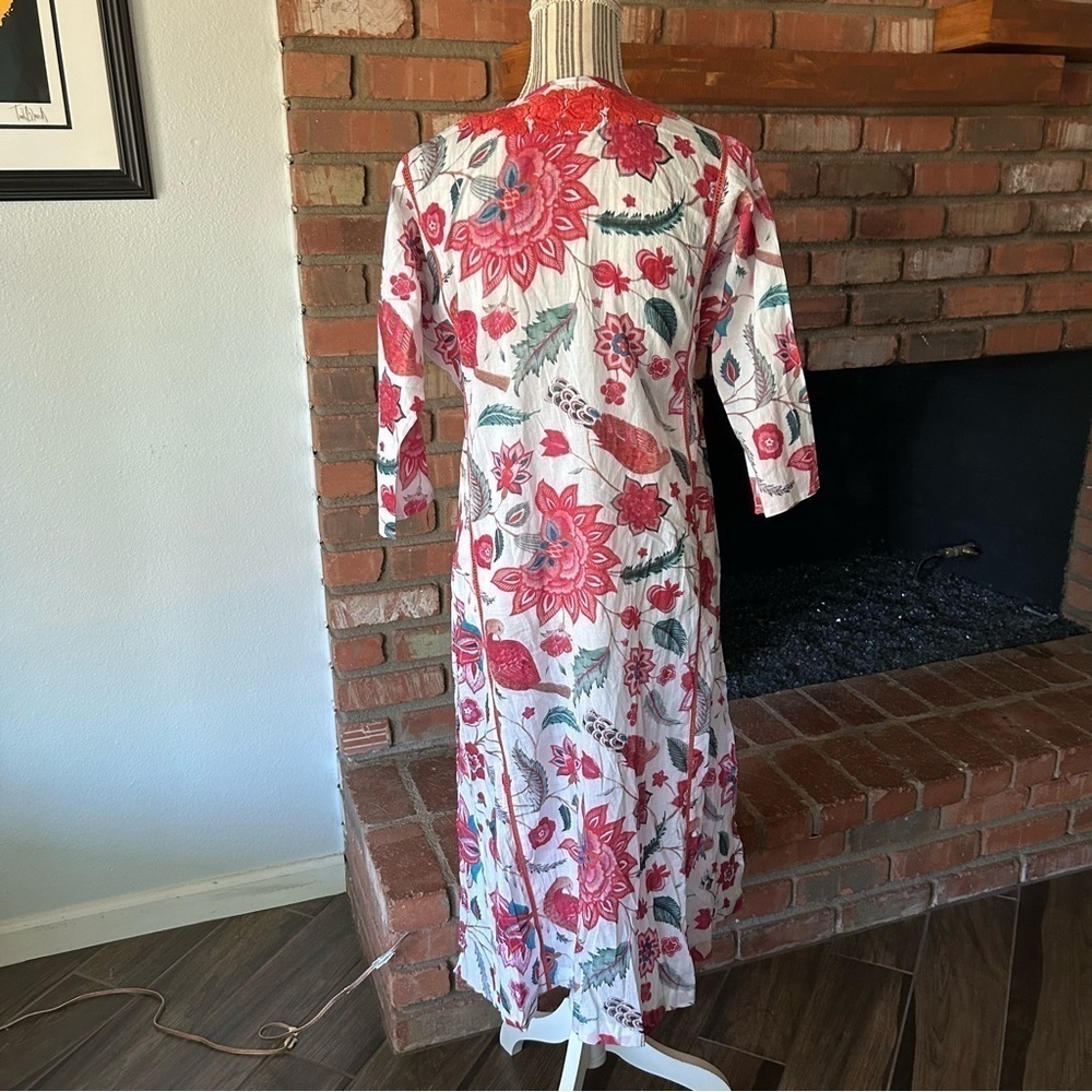 Tuckernuck Ro’s Garden Embroidered Floral Tunic Cotton Dress in Pink & Red XS - Picture 8 of 11